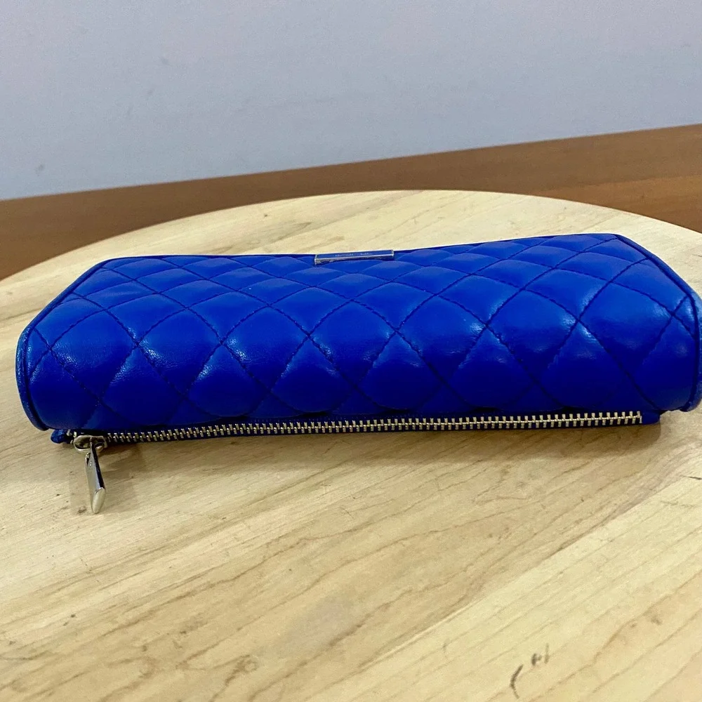 Tumi Blue Leather Quilted Continental Flap Wallet Long Organizer Clutch Travel